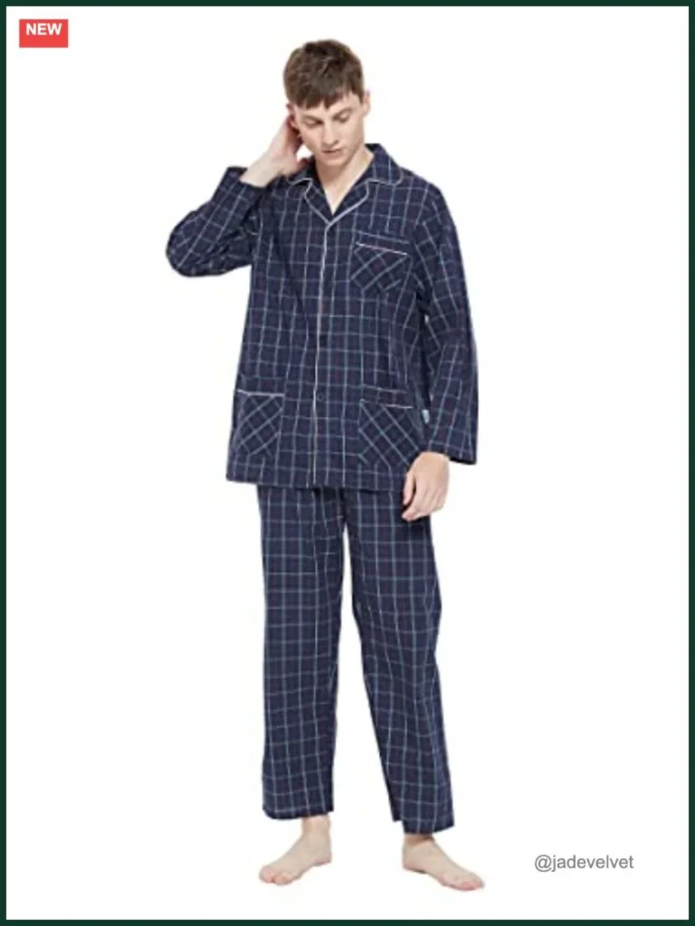 Men's 100% Cotton Pajama Set Button Down Long Sleeve Sleepwear